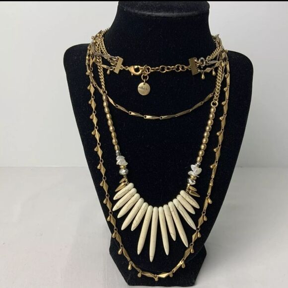 Stella And Dot Zuni Gold Tone Layered Multi Strand W/ Spikes Necklace - Picture 8 of 8
